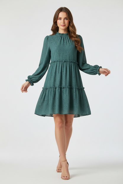 LuLaRoe Annabelle Ruffled Tiered Dress • Green Subtle Wash