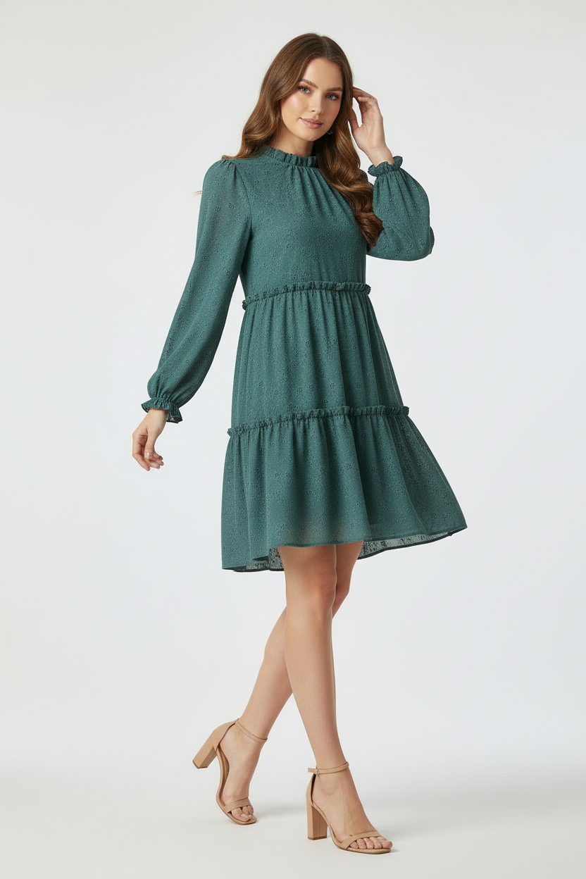 LuLaRoe Annabelle Ruffled Tiered Dress • Green Subtle Wash