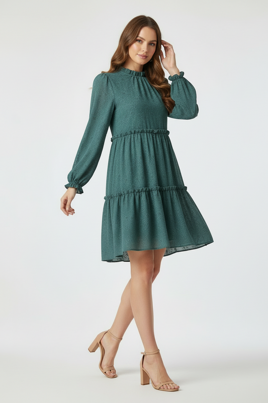 LuLaRoe Annabelle Ruffled Tiered Dress • Green Subtle Wash