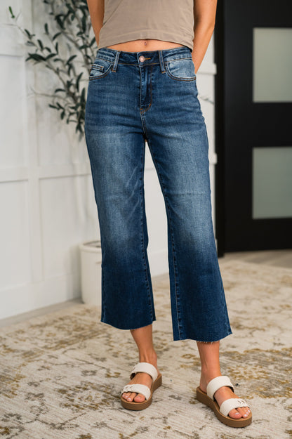 Judy Blue • Maisie • High Waist Back Pocket Embroidery Crop Wide Leg