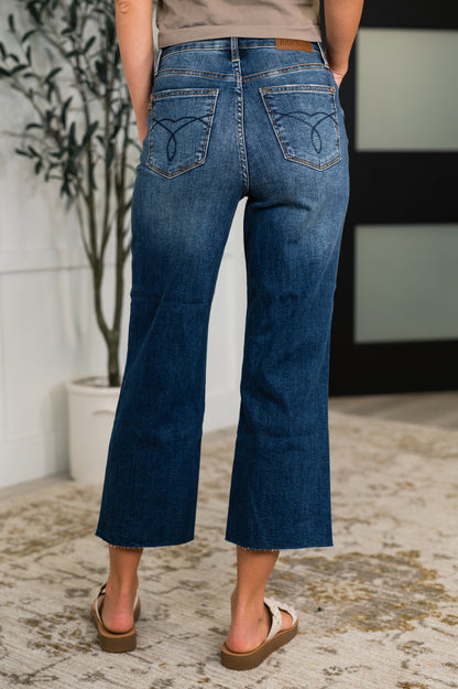 Judy Blue • Maisie • High Waist Back Pocket Embroidery Crop Wide Leg