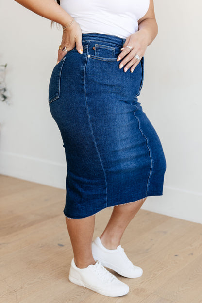 Judy Blue • Marcy • High Rise Denim Midi Skirt