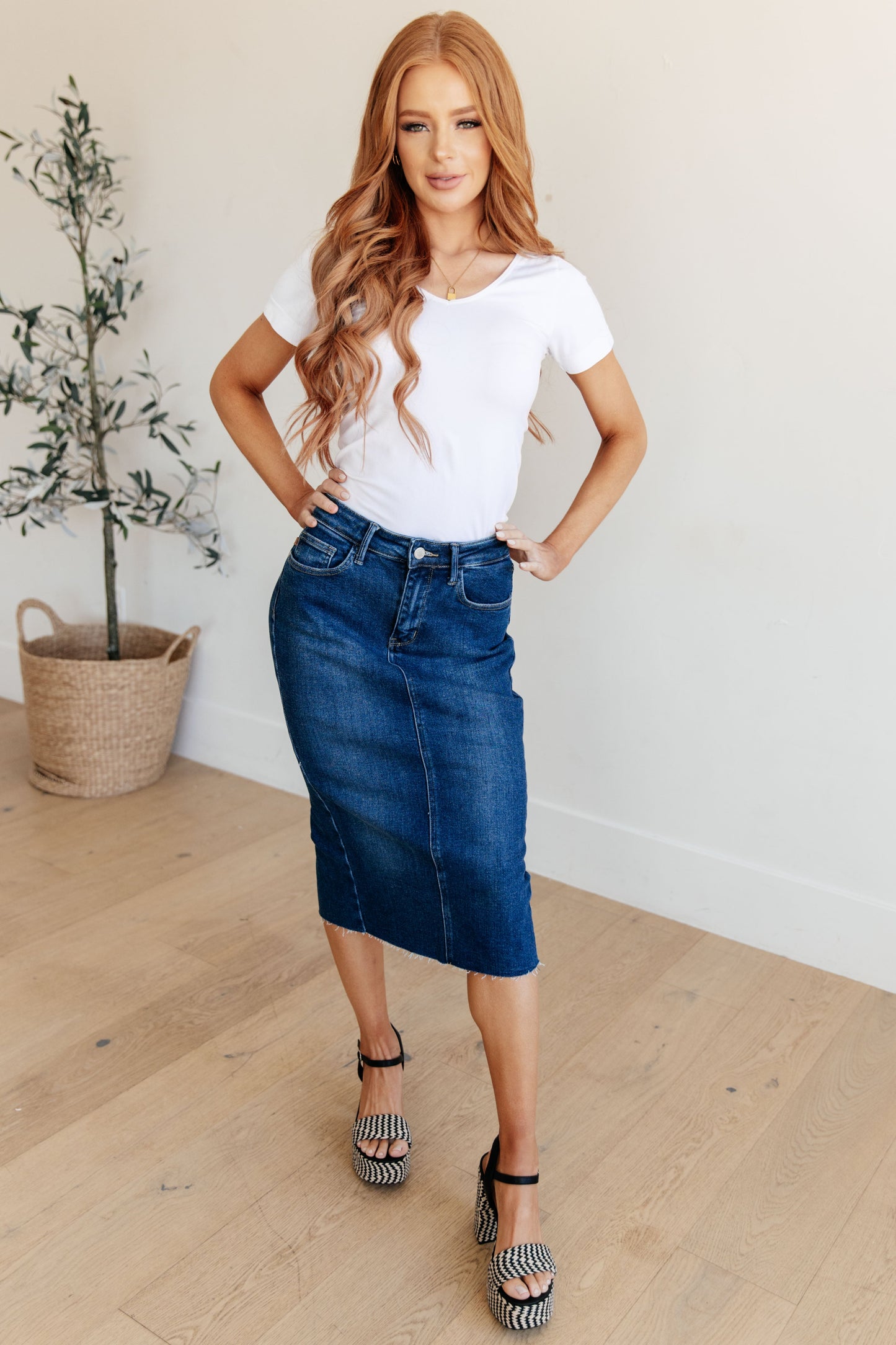 Judy Blue • Marcy • High Rise Denim Midi Skirt