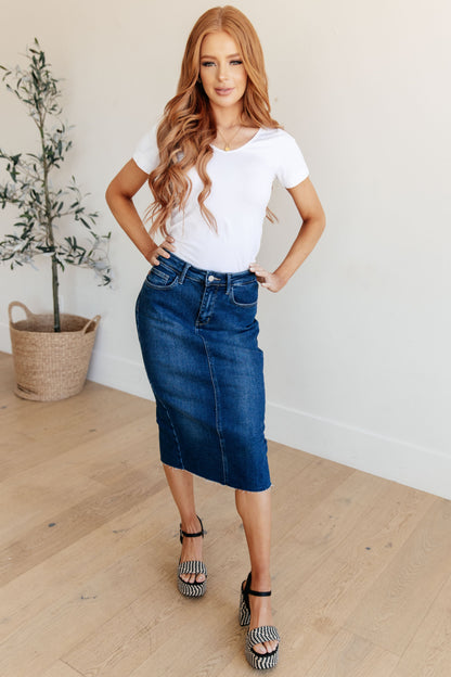 Judy Blue • Marcy • High Rise Denim Midi Skirt