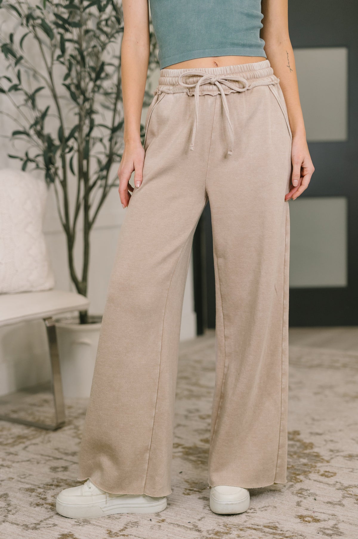 Zenana • Nights Like This • High Waist Palazzo Sweats in Ash Mocha
