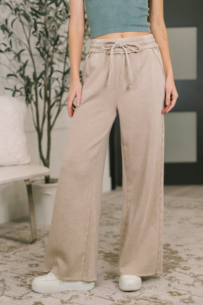 Zenana • Nights Like This • High Waist Palazzo Sweats in Ash Mocha