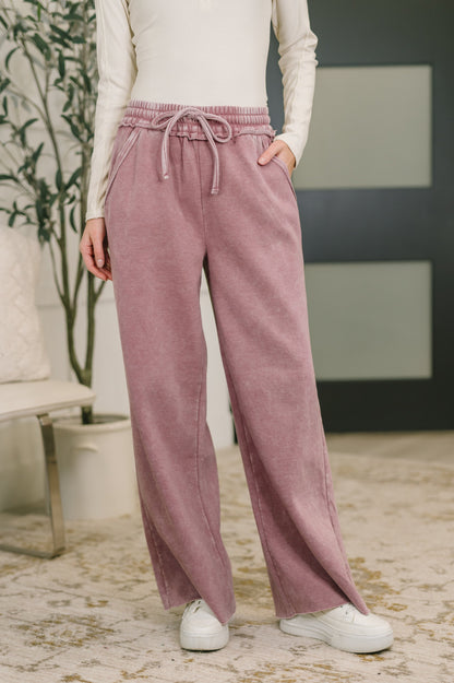 Zenana • Nights Like This High Waist Palazzo Sweats in Light Rose