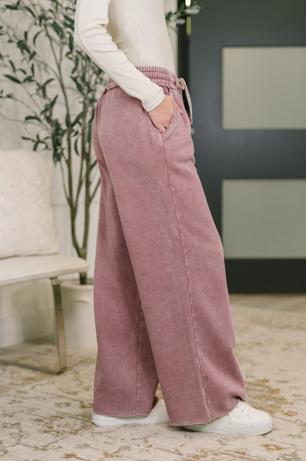 Zenana • Nights Like This High Waist Palazzo Sweats in Light Rose