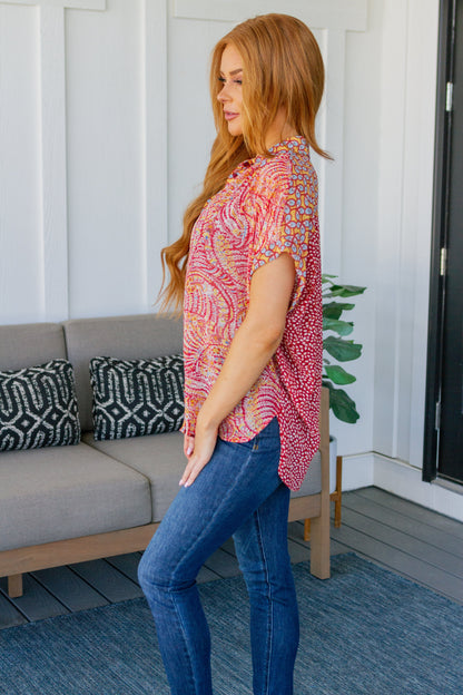 Jodifl • No Competition Mixed Print Button Down Top