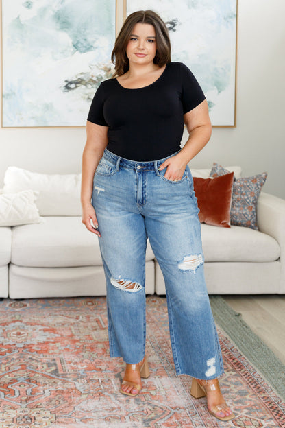 Judy Blue • Nora • High Rise Rigid Magic Destroy Slim Straight Jeans