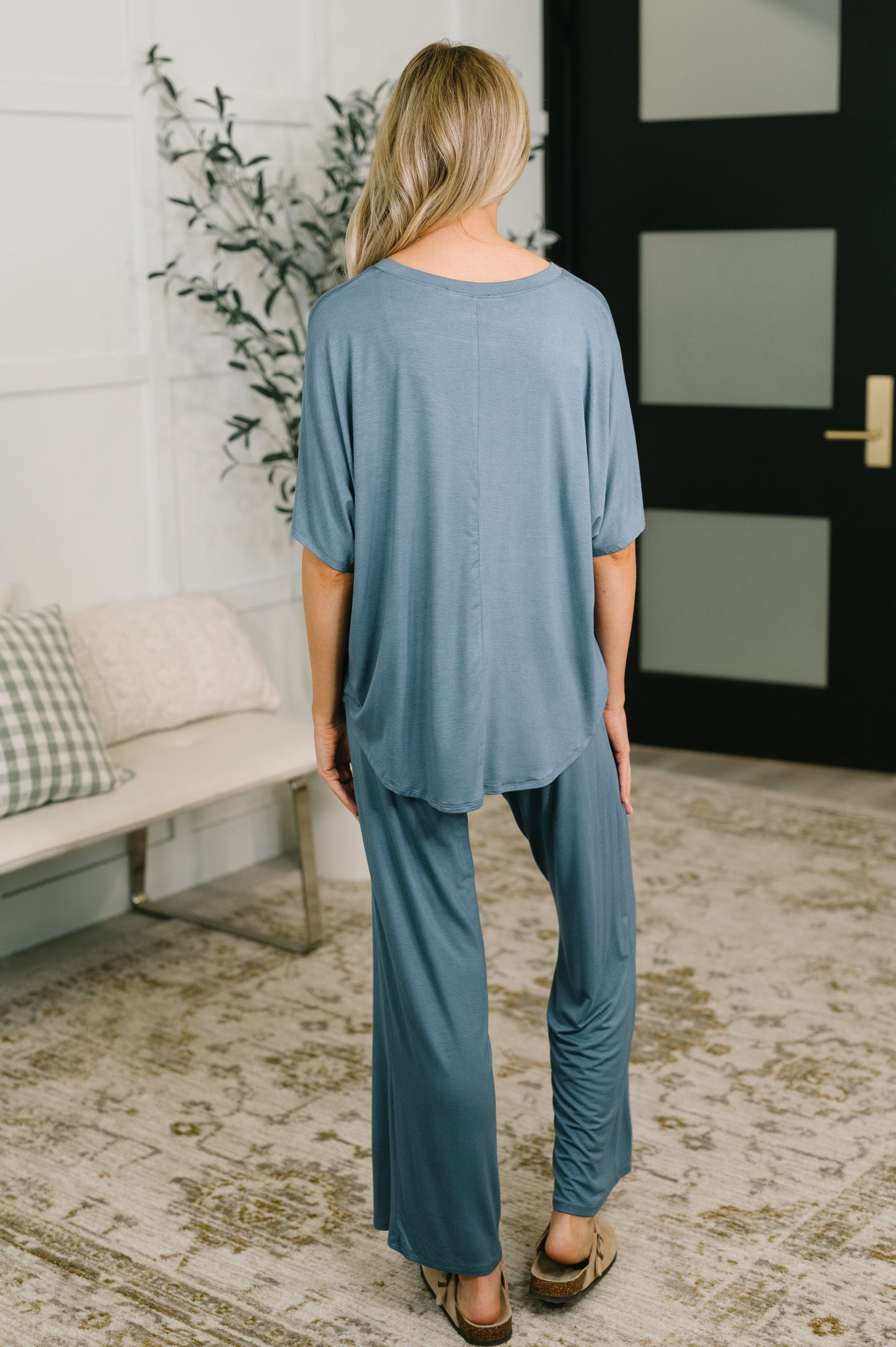 Zenana • Ol' Reliable Top and Bottom Lounge Set in Dusty Blue