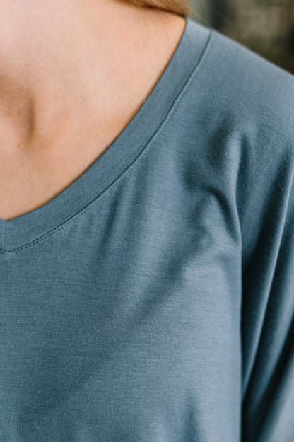 Zenana • Ol' Reliable Top and Bottom Lounge Set in Dusty Blue