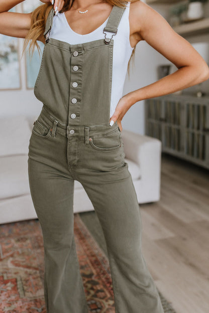 Judy Blue • Olivia Control Top Release Hem Overalls in Olive