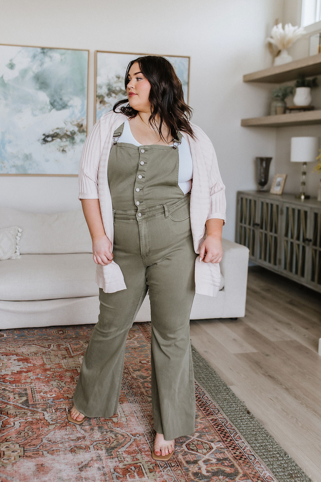 Judy Blue • Olivia Control Top Release Hem Overalls in Olive