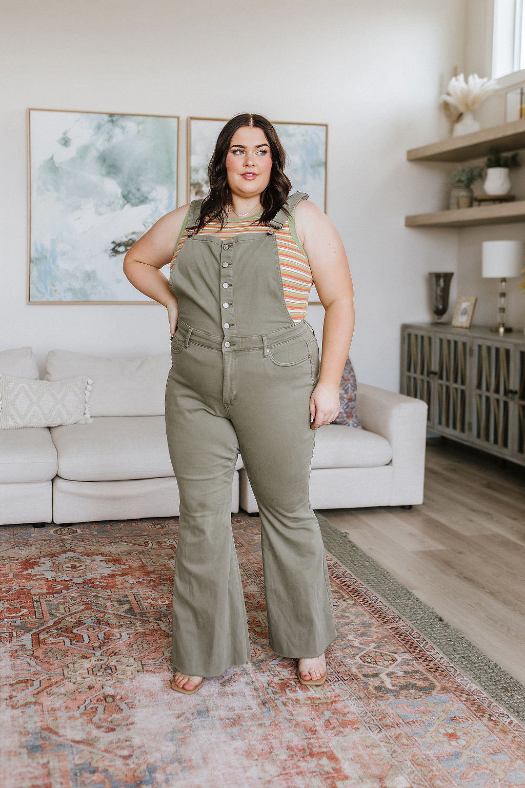Judy Blue • Olivia Control Top Release Hem Overalls in Olive
