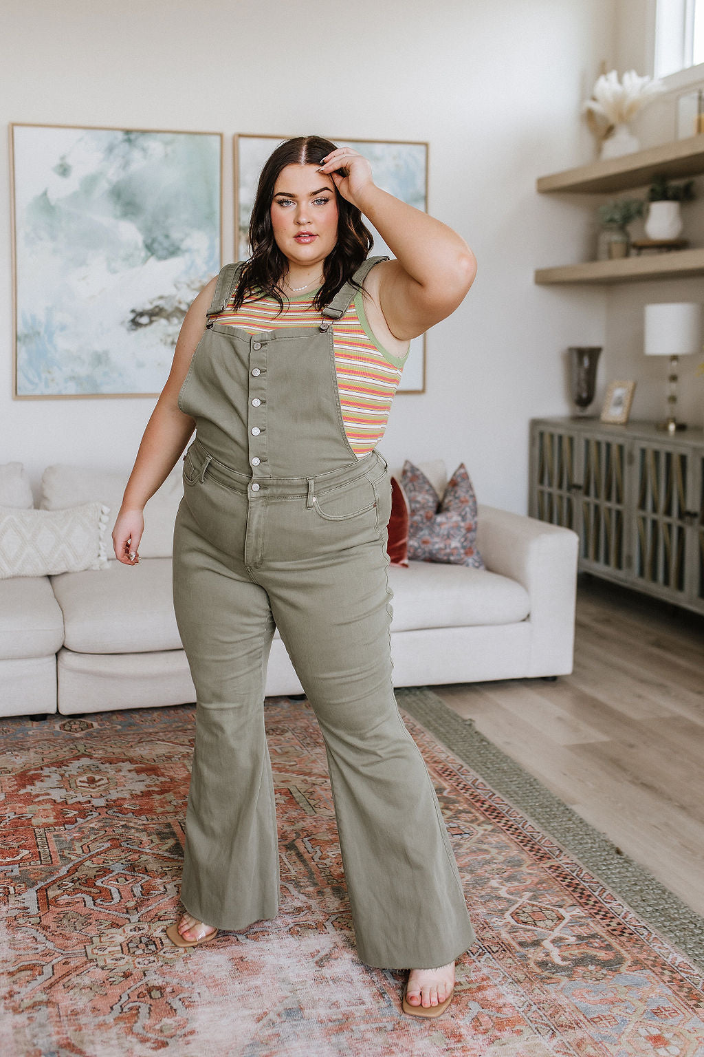 Judy Blue • Olivia Control Top Release Hem Overalls in Olive