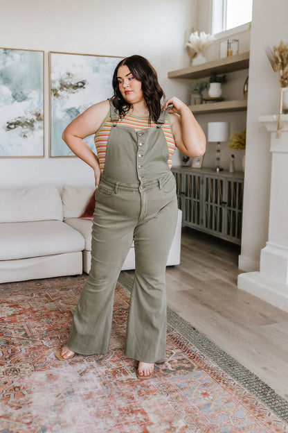 Judy Blue • Olivia Control Top Release Hem Overalls in Olive