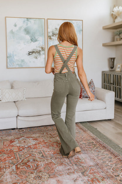 Judy Blue • Olivia Control Top Release Hem Overalls in Olive