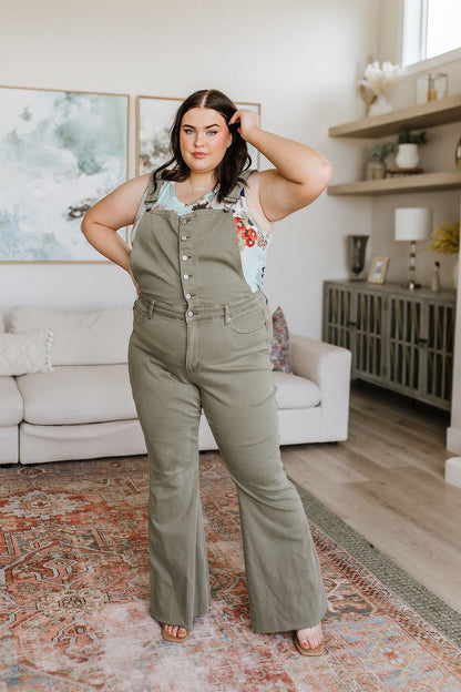 Judy Blue • Olivia Control Top Release Hem Overalls in Olive