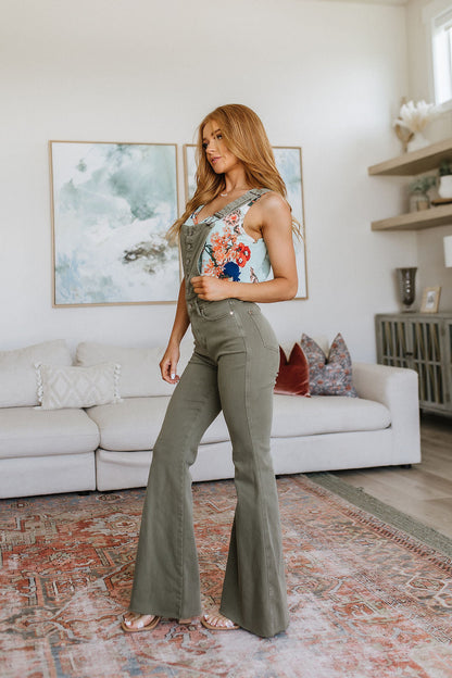 Judy Blue • Olivia Control Top Release Hem Overalls in Olive