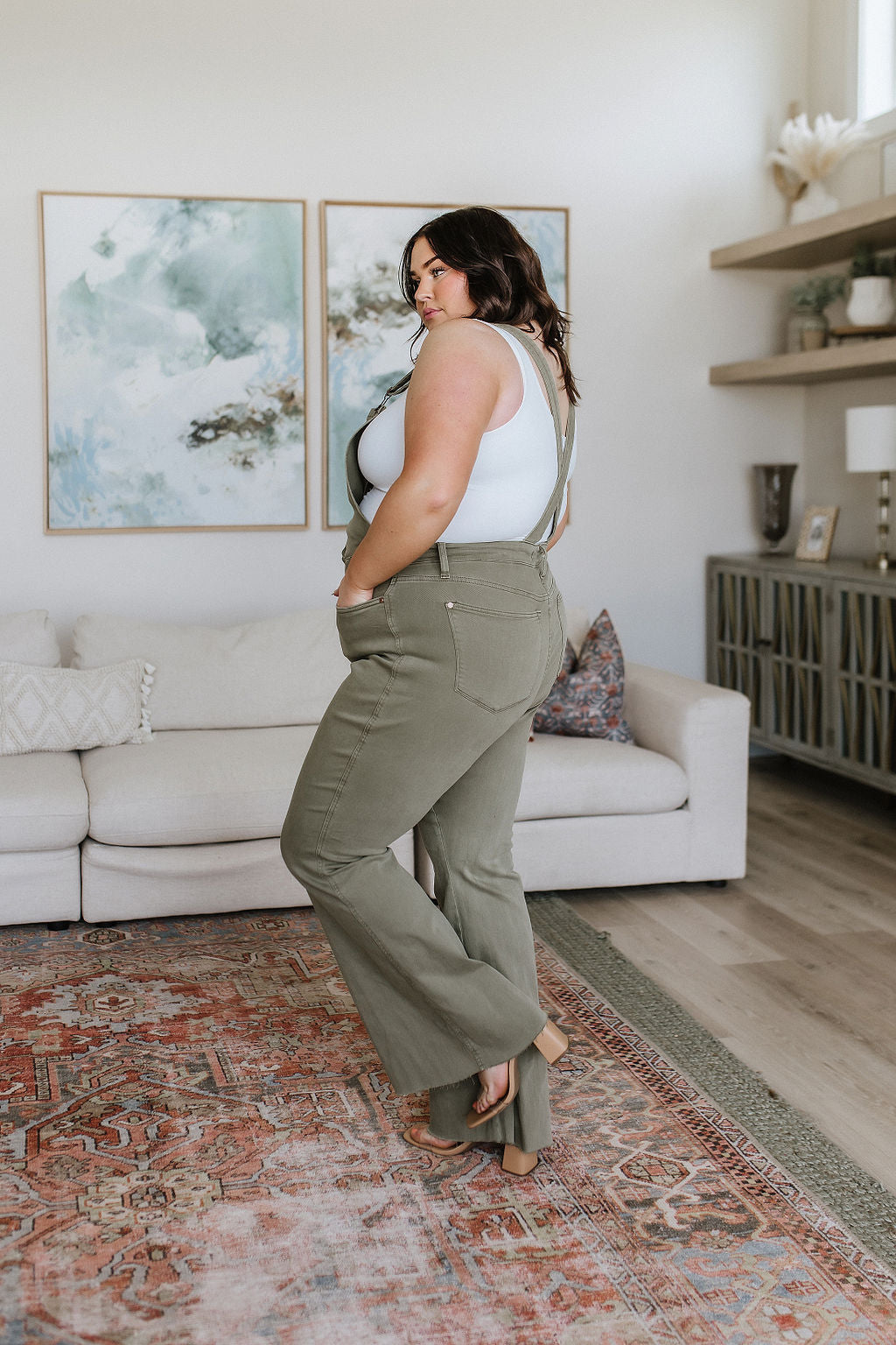 Judy Blue • Olivia Control Top Release Hem Overalls in Olive