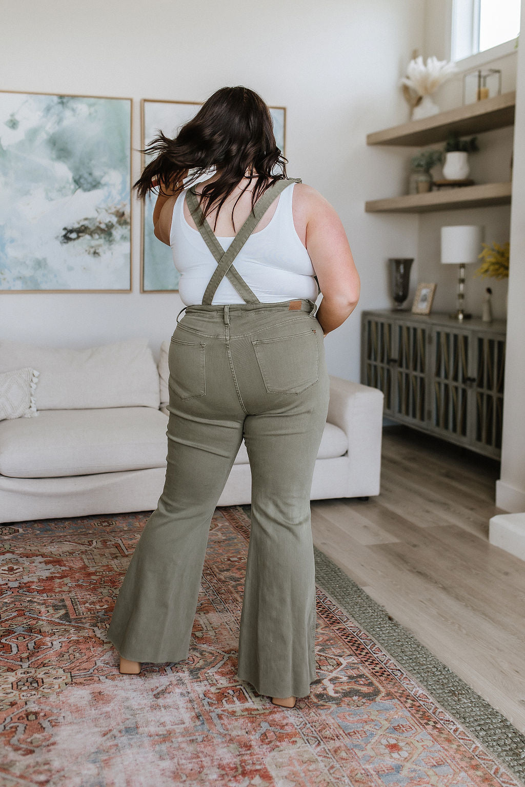 Judy Blue • Olivia Control Top Release Hem Overalls in Olive
