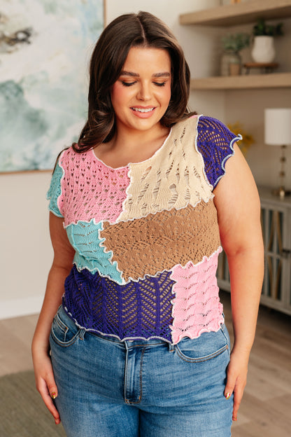 POL • Patch Me Up Patchwork Knit Top
