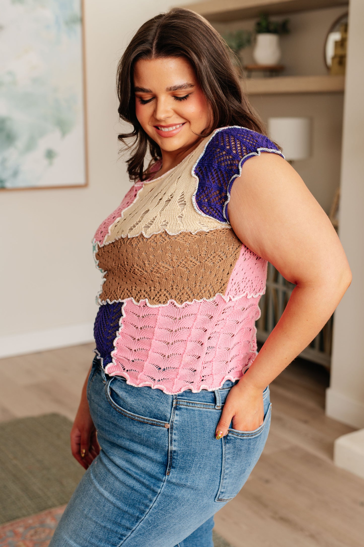 POL • Patch Me Up Patchwork Knit Top