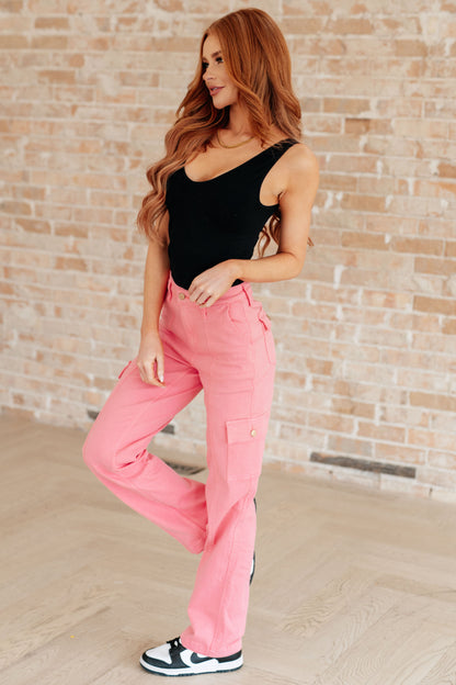 Judy Blue • Peggy • High Rise Cargo Straight Jeans in Pink