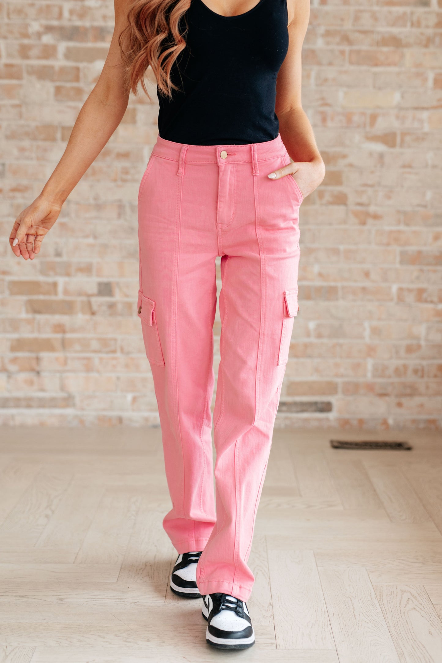 Judy Blue • Peggy • High Rise Cargo Straight Jeans in Pink