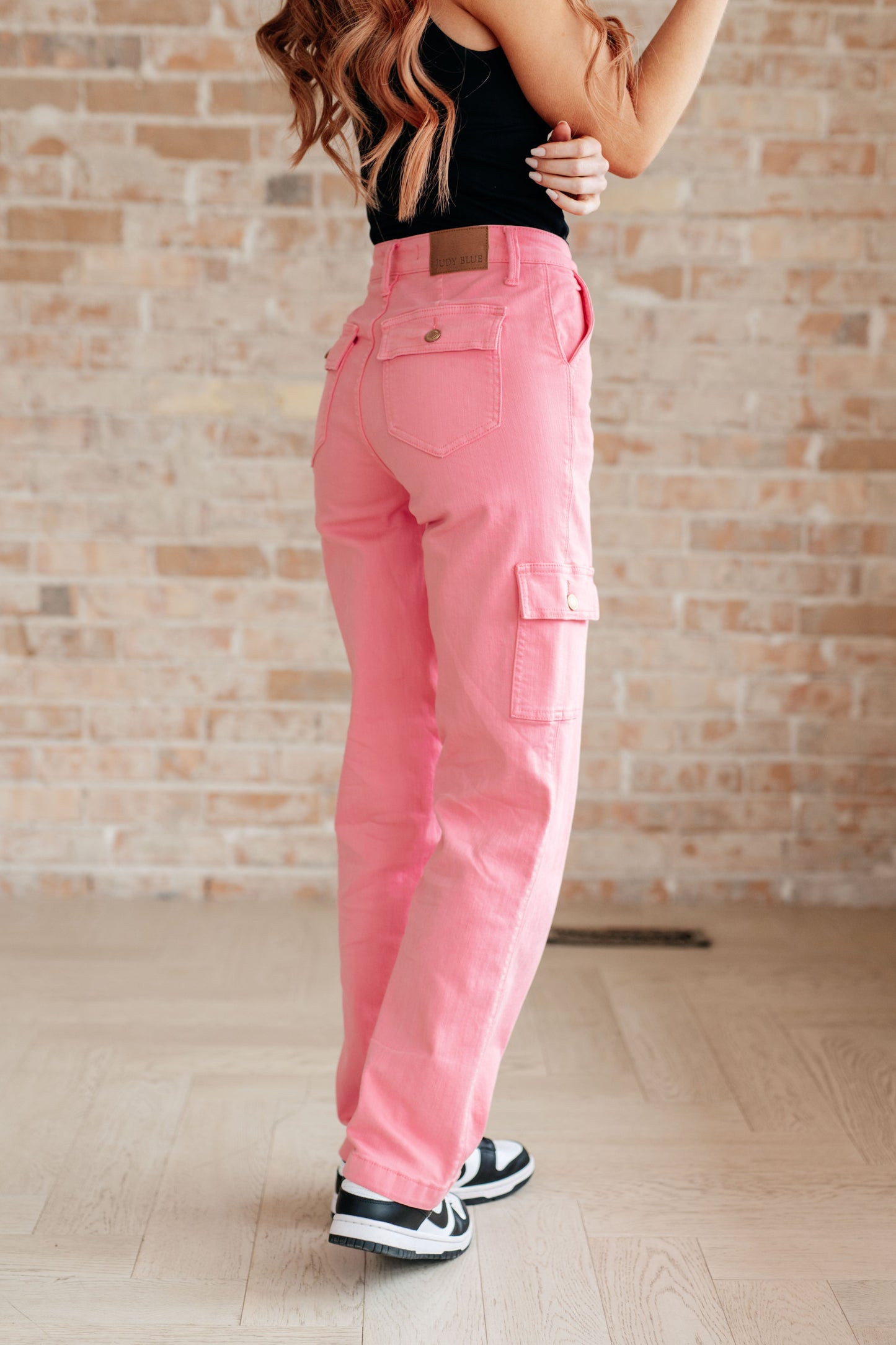 Judy Blue • Peggy • High Rise Cargo Straight Jeans in Pink