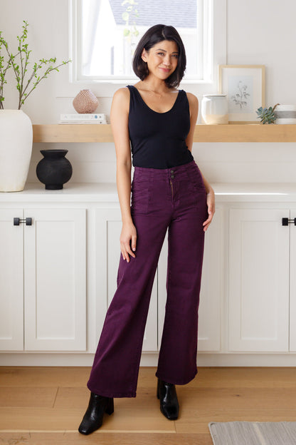 Mica Denim • Petunia High Rise Wide Leg Jeans in Plum