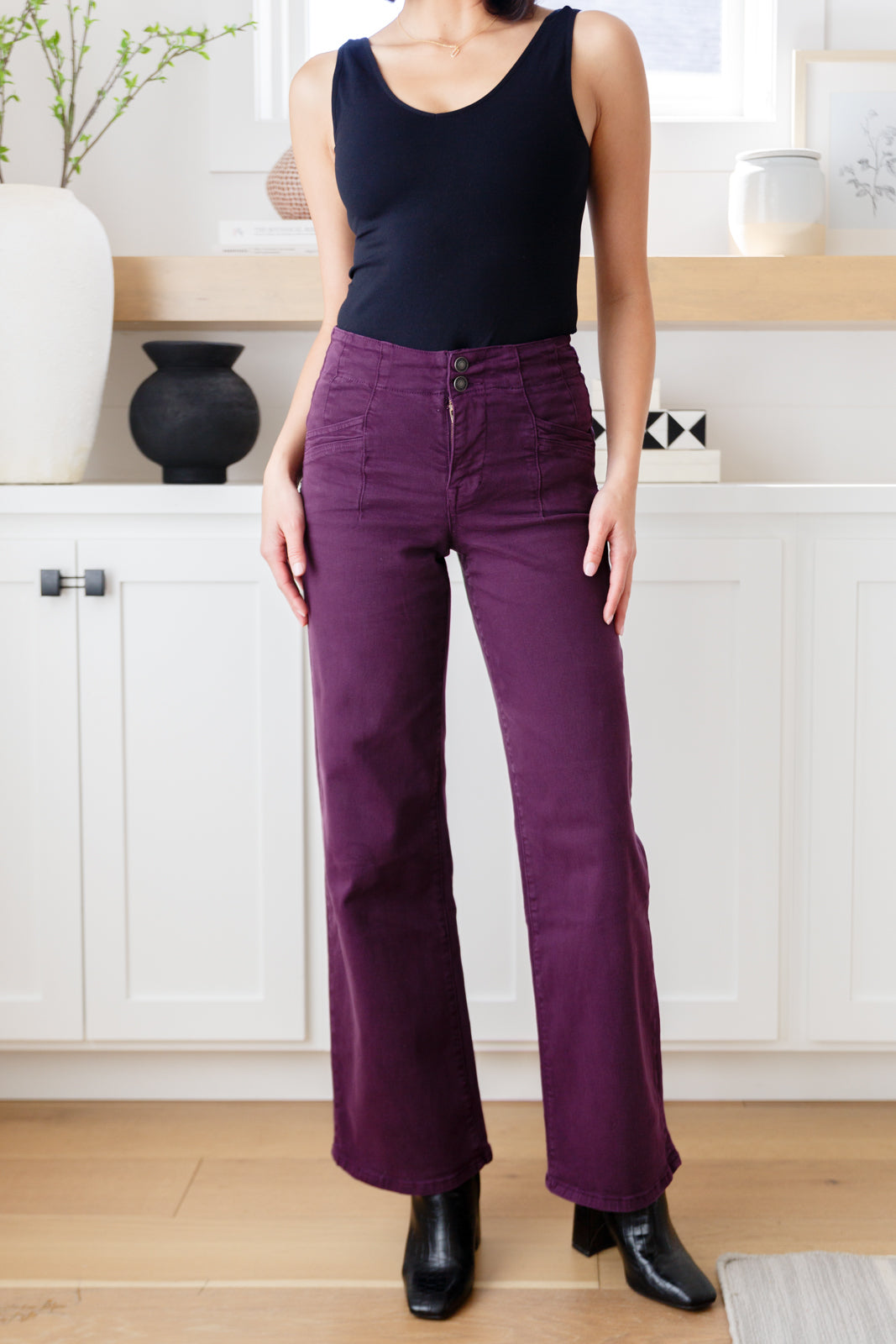 Mica Denim • Petunia High Rise Wide Leg Jeans in Plum