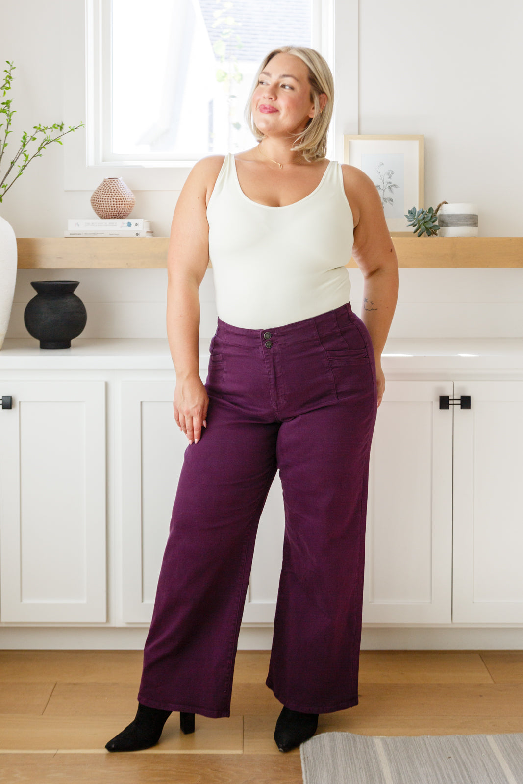 Mica Denim • Petunia High Rise Wide Leg Jeans in Plum