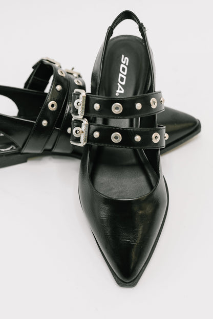 Soda • Pop of Color Pointy Toe Slip On in Black