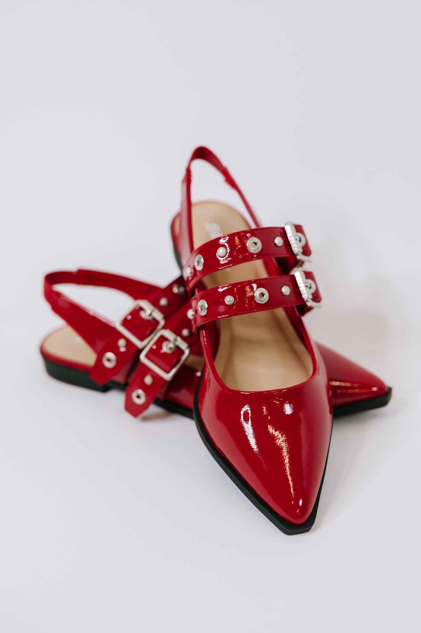 Soda • Pop of Color Pointy Toe Slip On in Red