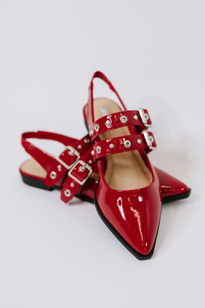 Soda • Pop of Color Pointy Toe Slip On in Red