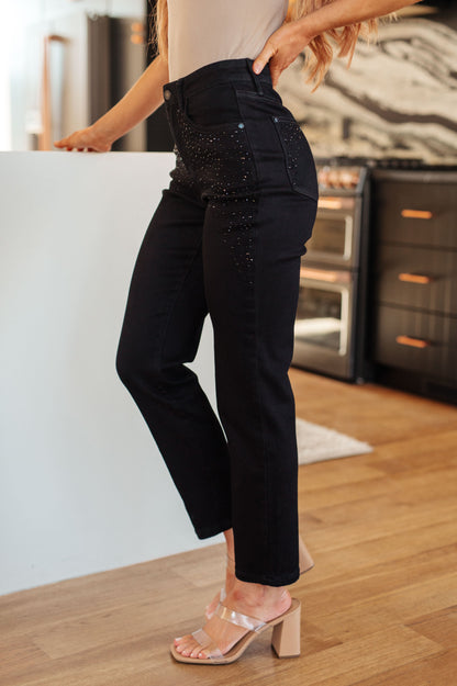 Judy Blue • Reese Rhinestone Slim Fit Jeans in Black