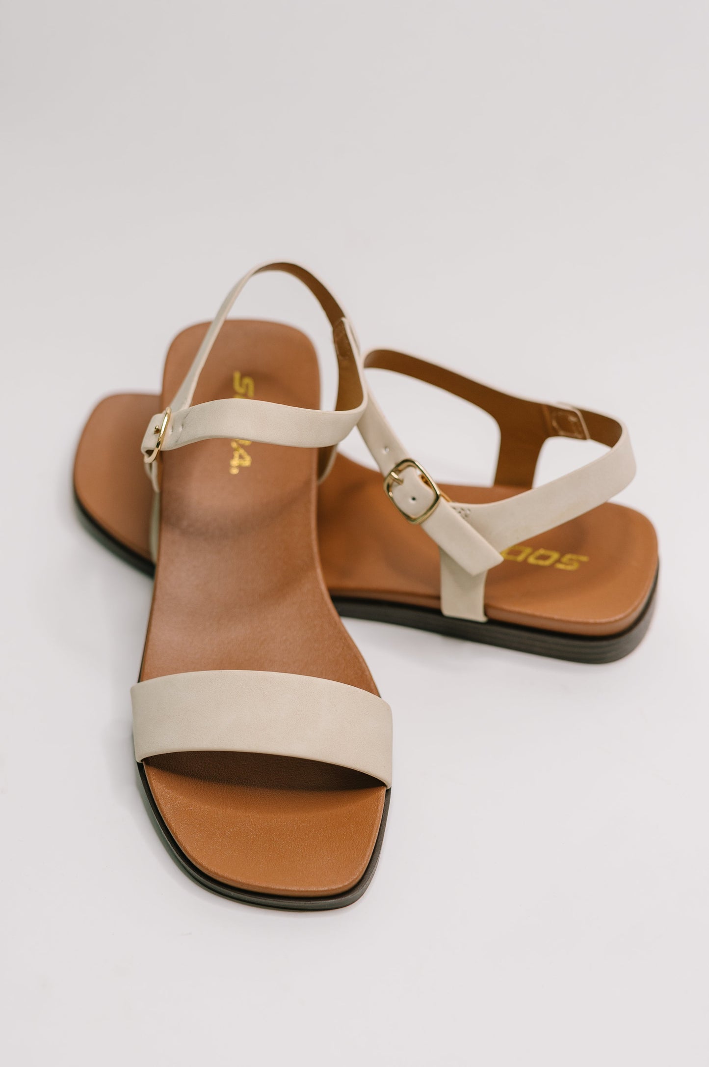 Soda • Riddle Ankle Strap Sandal in Beige