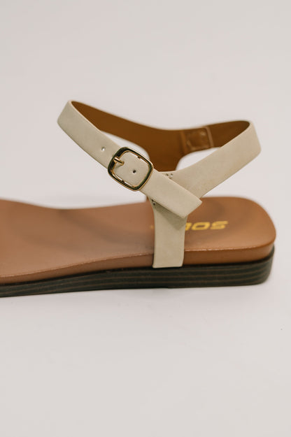 Soda • Riddle Ankle Strap Sandal in Beige