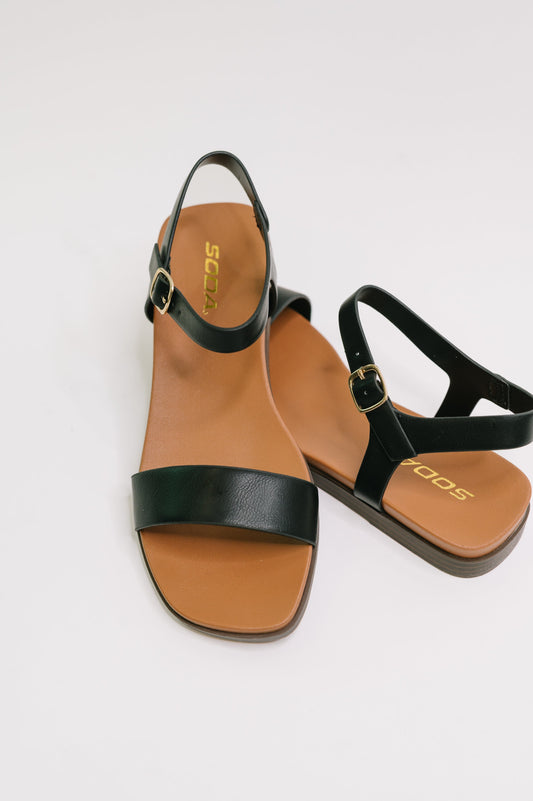 Soda • Riddle Ankle Strap Sandal in Black
