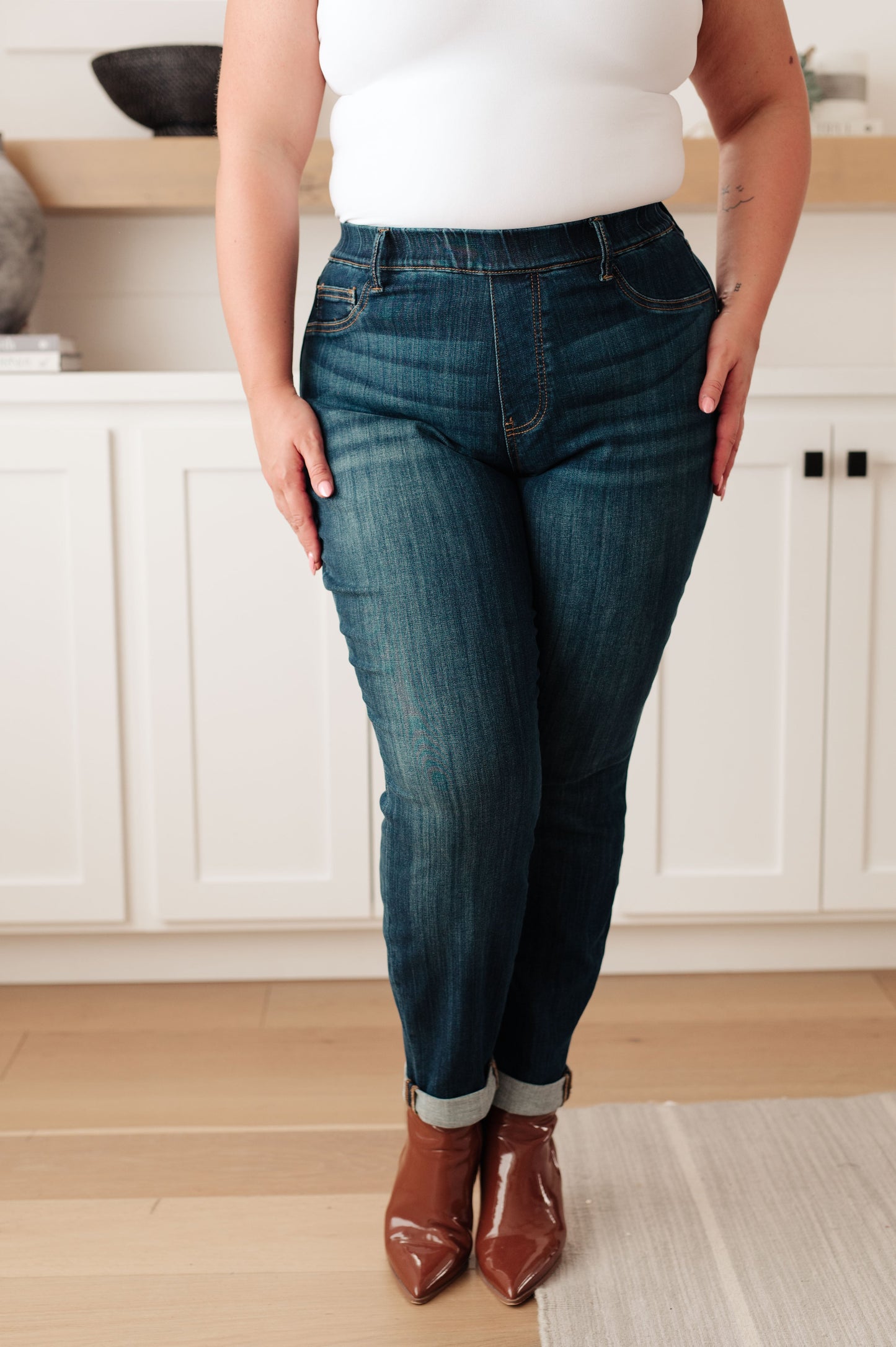 Judy Blue • Rowena High Rise Pull On Double Cuff Slim Jeans