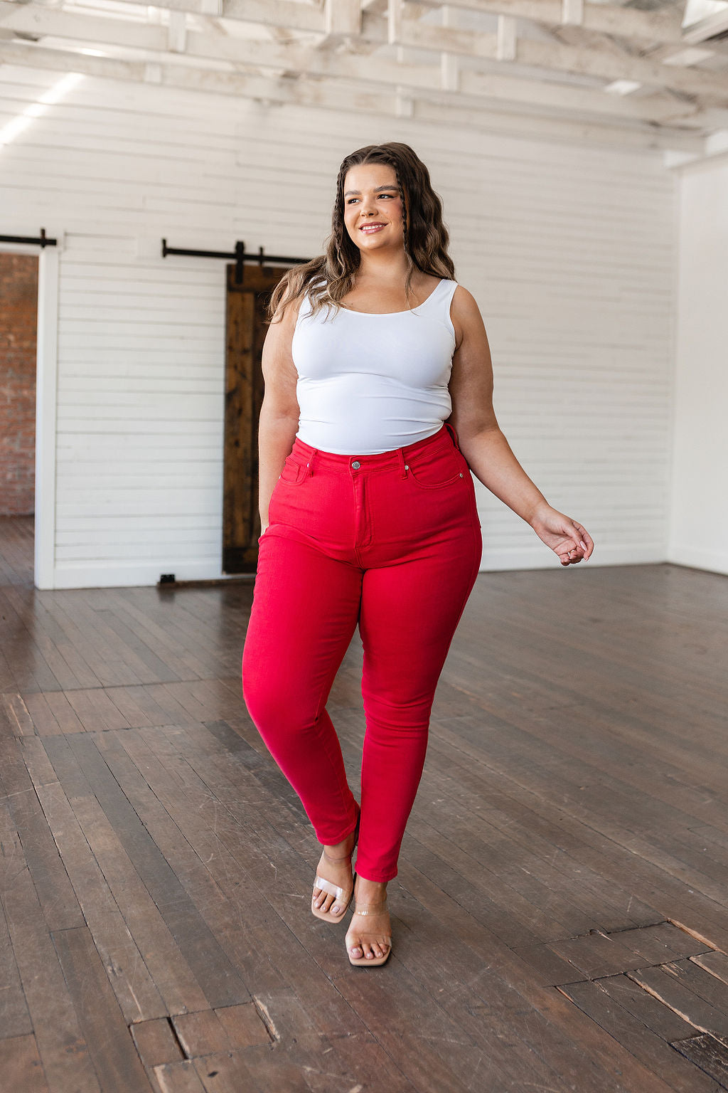 Judy Blue • Ruby High Rise Control Top Garment Dyed Skinny Jeans in Red