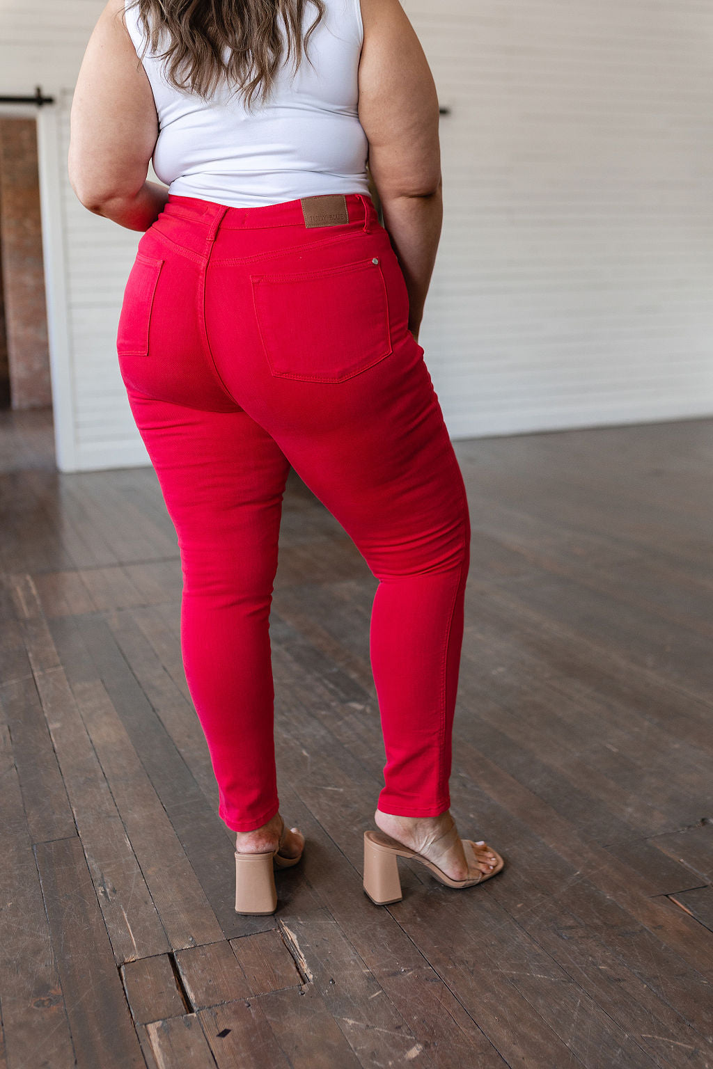 Judy Blue • Ruby High Rise Control Top Garment Dyed Skinny Jeans in Red