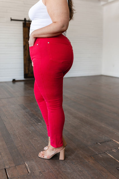 Judy Blue • Ruby High Rise Control Top Garment Dyed Skinny Jeans in Red