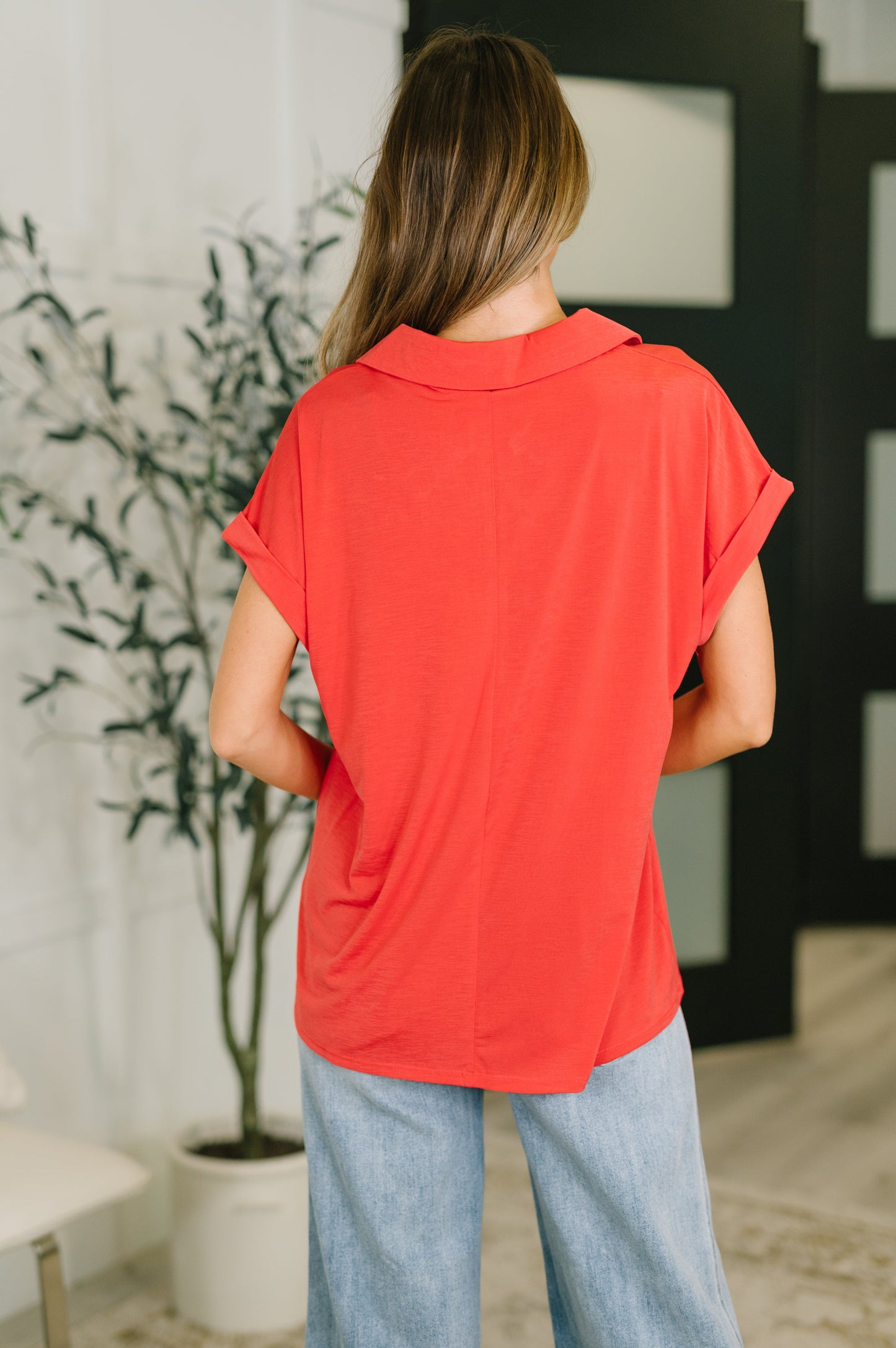Dear Scarlett • Sea You Soon Collared Top in Hot Coral