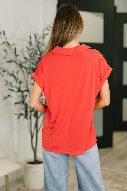 Dear Scarlett • Sea You Soon Collared Top in Hot Coral