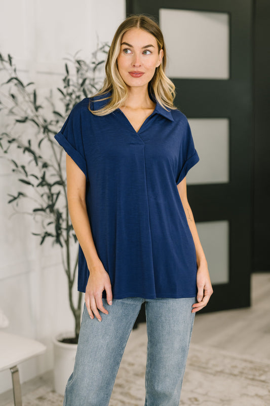 Dear Scarlett • Sea You Soon Collared Top in Navy