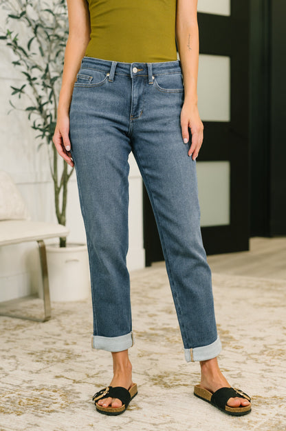 Judy Blue • Shane • Mid Rise Billie Boyfriend Jean in Dark Cozy Indigo