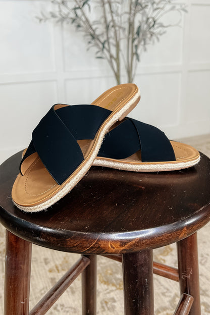 Soda • Shore Thing Slip on Sandals in Prism Black
